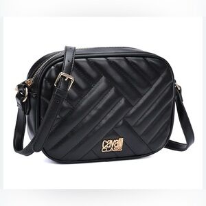 Cavalli Class Marzia Black Top Zip Shoulder Camera Crossbody Bag. New With Tags